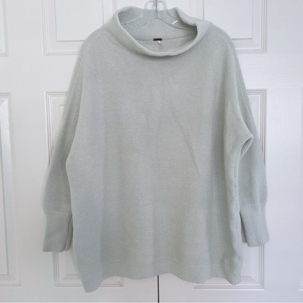 Free People Ottoman Slouchy Tunic Pale Green Mock Neck size M Loose Oversized